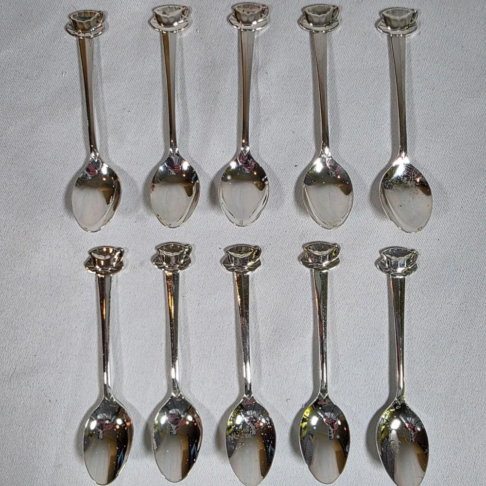 Vintage HIC Japan Stainless Teacup Demitasse Spoons Set of 10 Whimsical